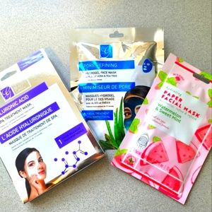 3 Kinds of Sheet Masks (3 Masks) Hyaluronic Acid Aloe Vera Tea Tree Oil Mint NWT